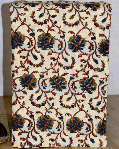 Golden Mustard Bagru Floral Buti Printed Maheshwari Silk Suit Set