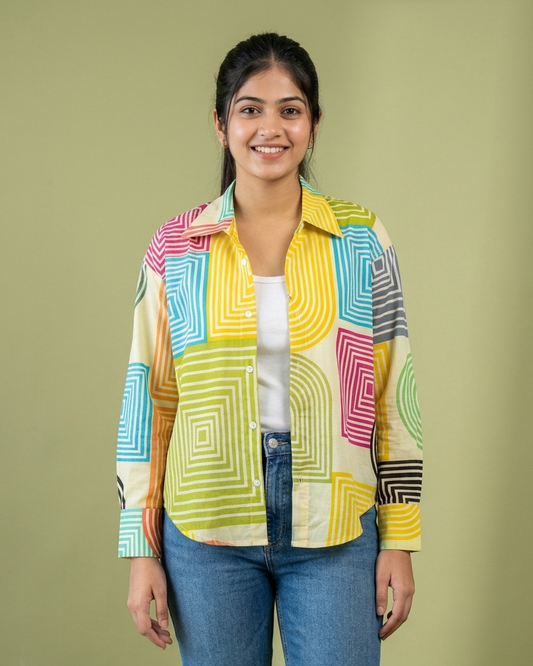 Playful Geometry Printed Oversized Casual Shirt