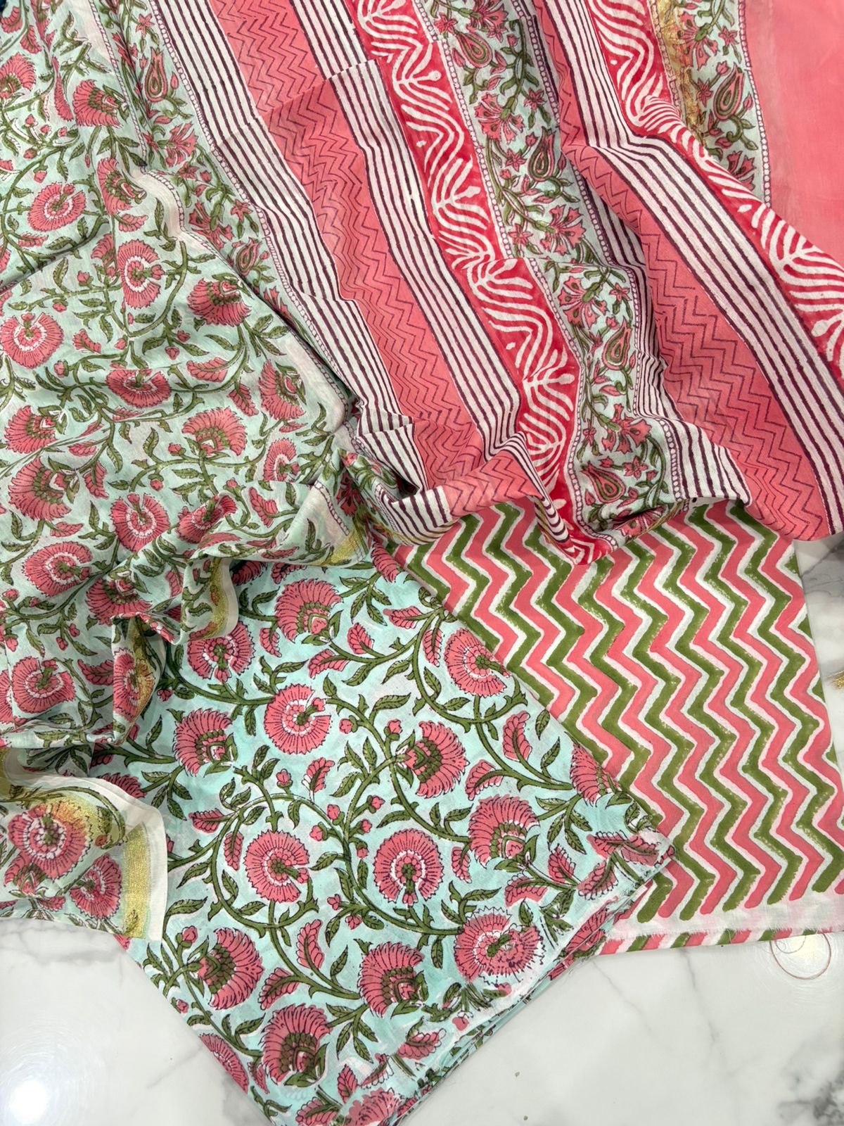Hand Block Printed Premium Cotton Suit Set with Chanderi Silk Dupatta - Curated Edit