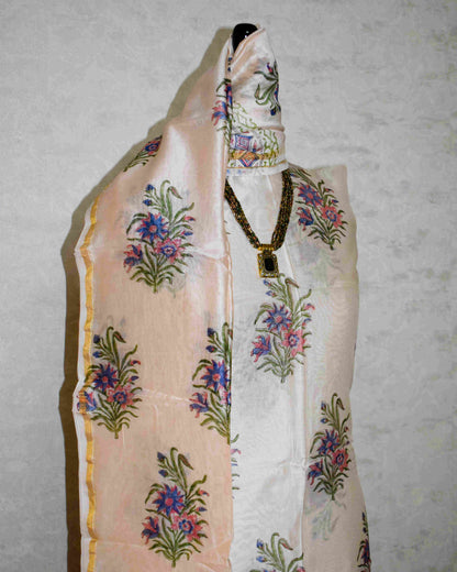 Ivory Floral Buta Printed Chanderi Silk Suit