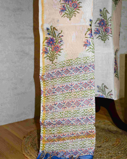 Ivory Floral Buta Printed Chanderi Silk Suit