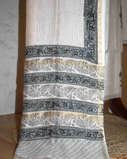 Hand Block Printed Chanderi Silk Suit with Santoon Bottom and Chanderi Silk Dupatta