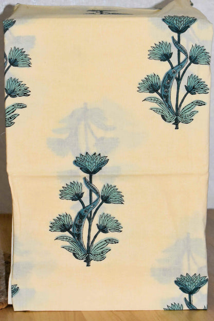 Bagru Sage Green Paisley Printed Maheshwari Silk Suit Set