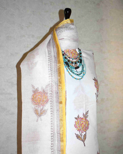 Floral Mughal Buta Hand Block Printed Cotton Suit With Kota Doria Dupatta