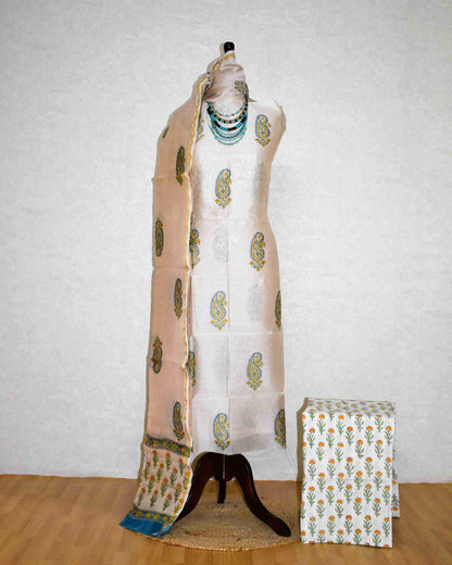 Hand Block Printed Chanderi Silk Suit