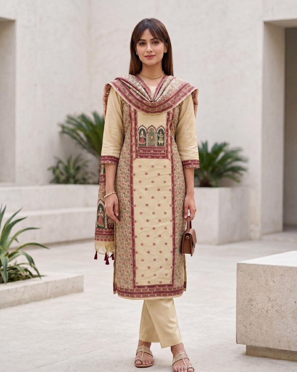 Premium Soft Cream Jaamdani Styled with Heritage Inspired Arch Motifs