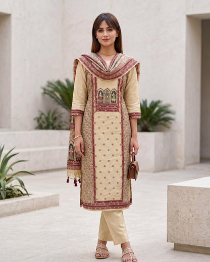 Premium Soft Cream Jaamdani Styled with Heritage Inspired Arch Motifs