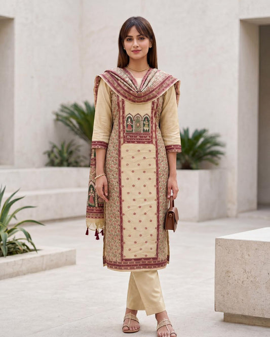 Premium Soft Cream Jaamdani Styled with Heritage Inspired Arch Motifs