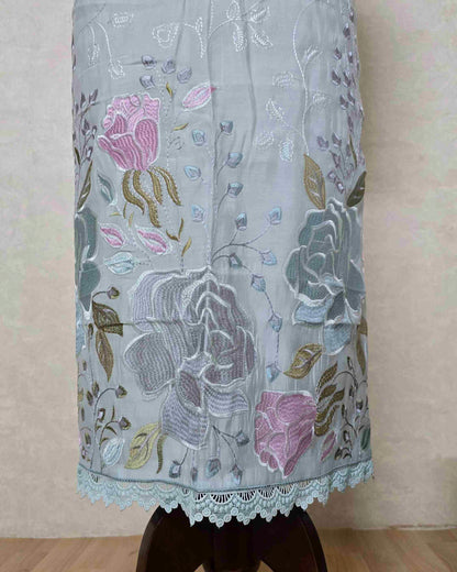 Powder Blue Bloom Embroidered Mal Chanderi Suit Set with Scalloped Dupatta