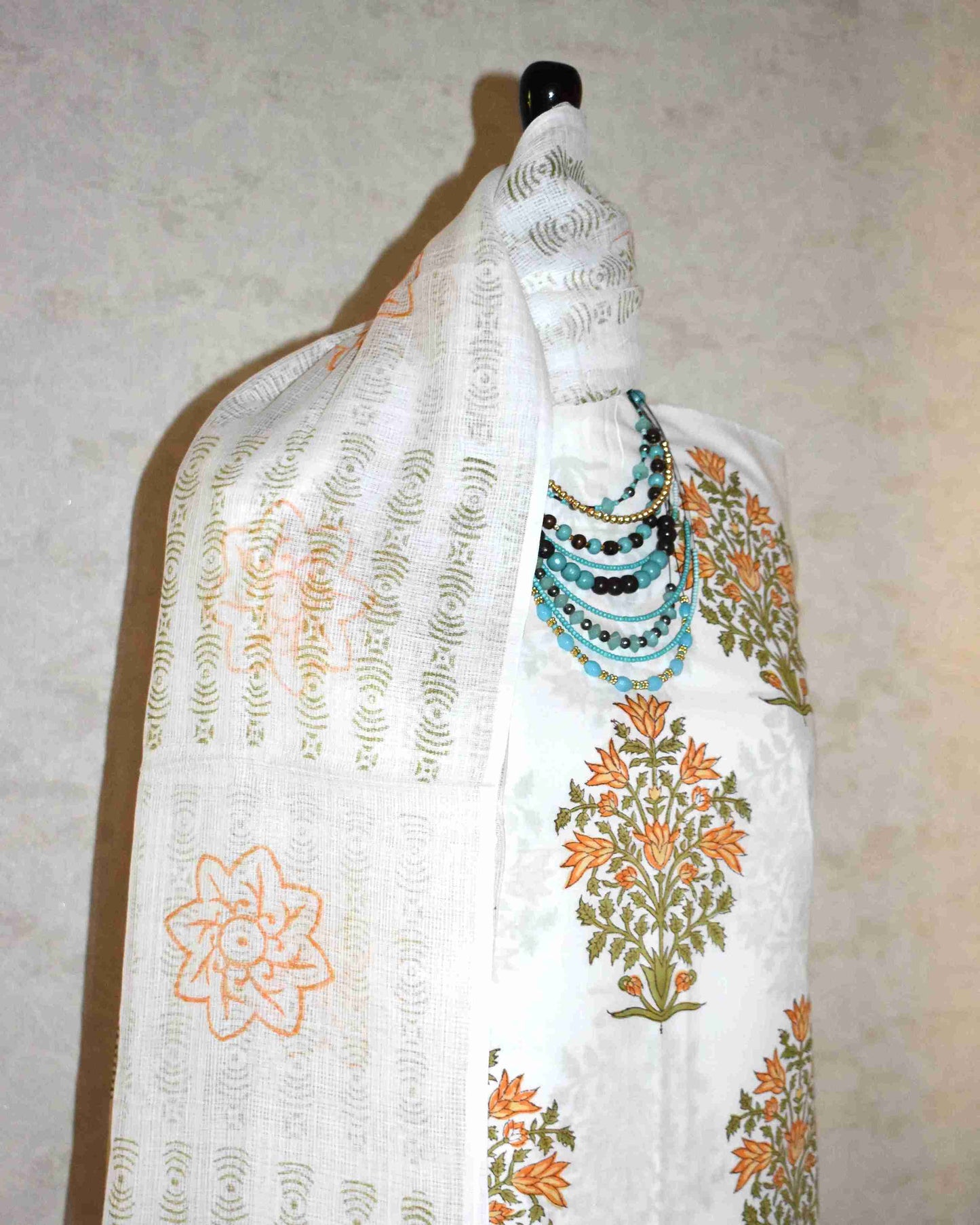 Floral Mughal Buta Hand Block Printed Cotton Suit With Kota Doria Dupatta