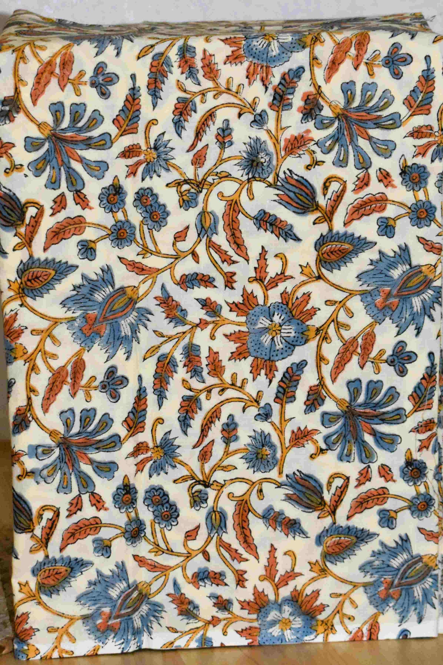 Golden Yellow Floral Buti Printed Maheshwari Silk Suit Set