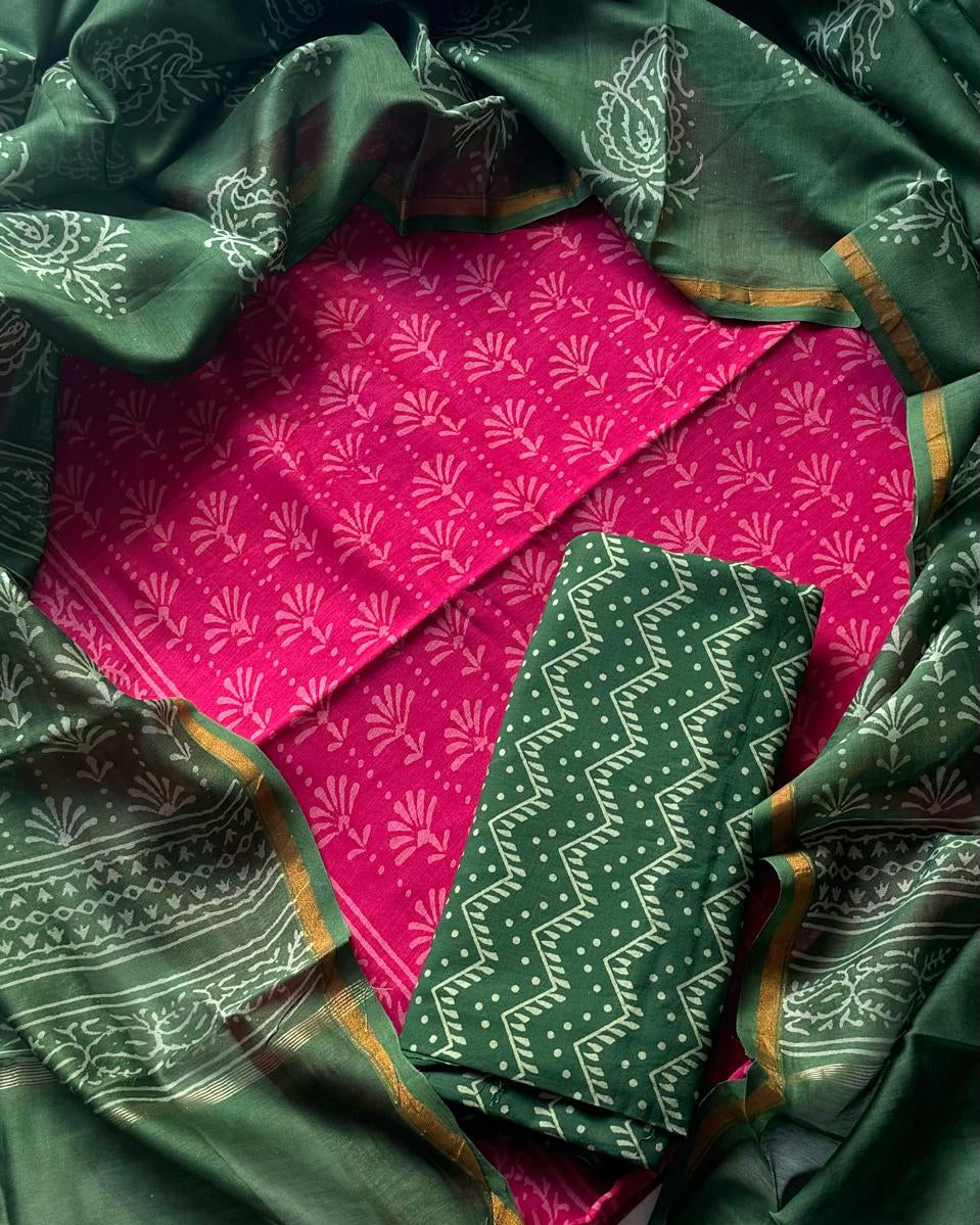 Timeless Chanderi Silk Suit with Sanganeri Print