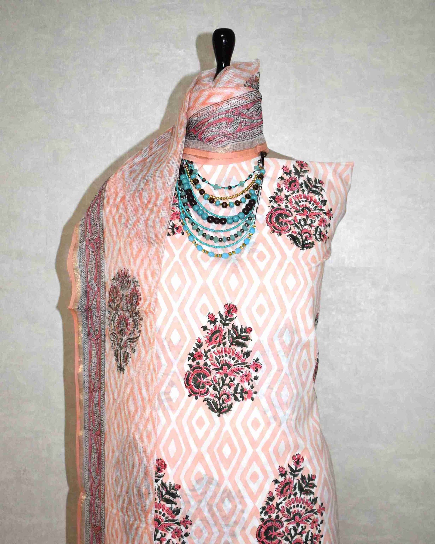 Bagru Hand Block Printed Cotton Suit With Kota Doria Dupatta