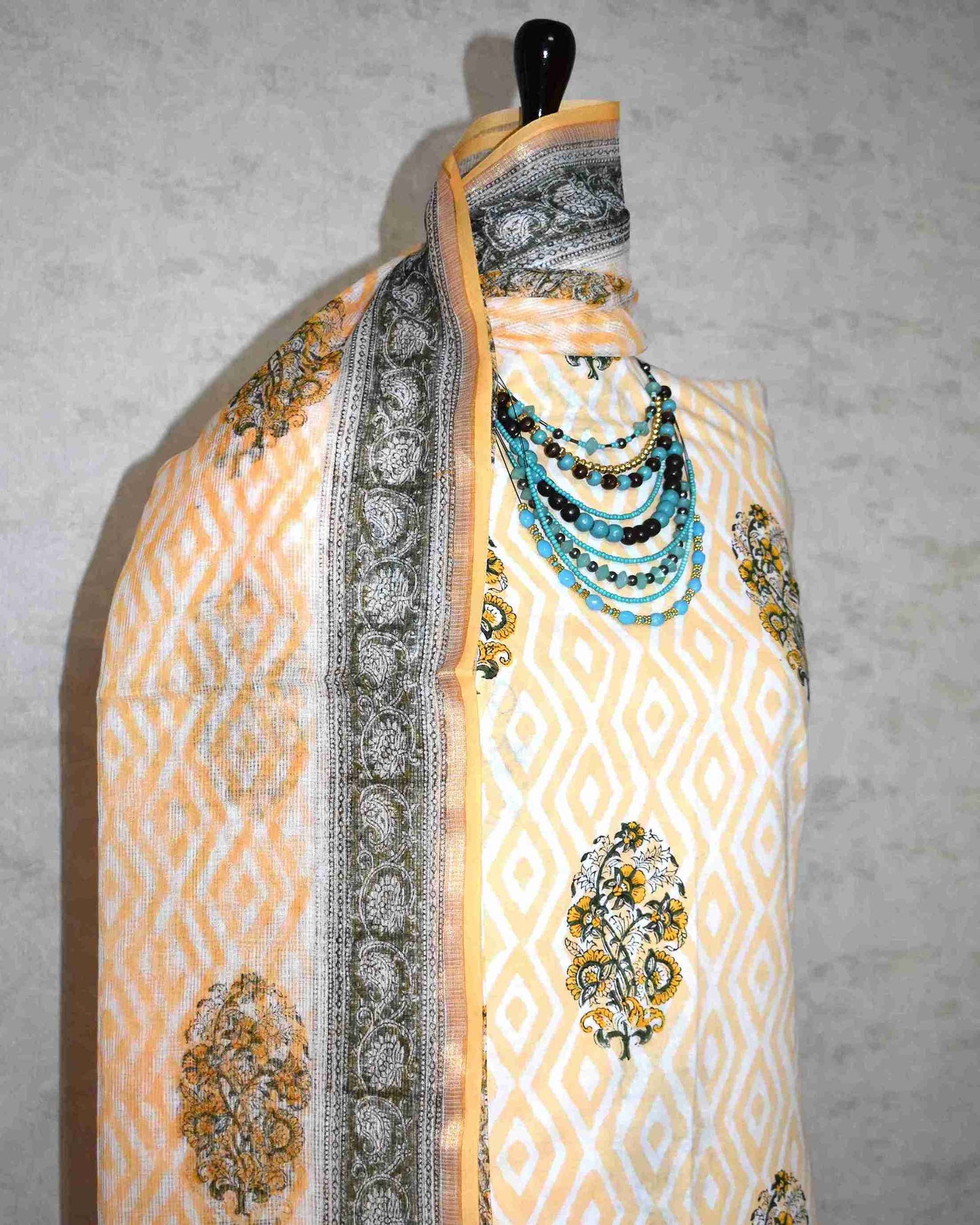 Bagru Hand Block Printed Cotton Suit With Kota Doria Dupatta