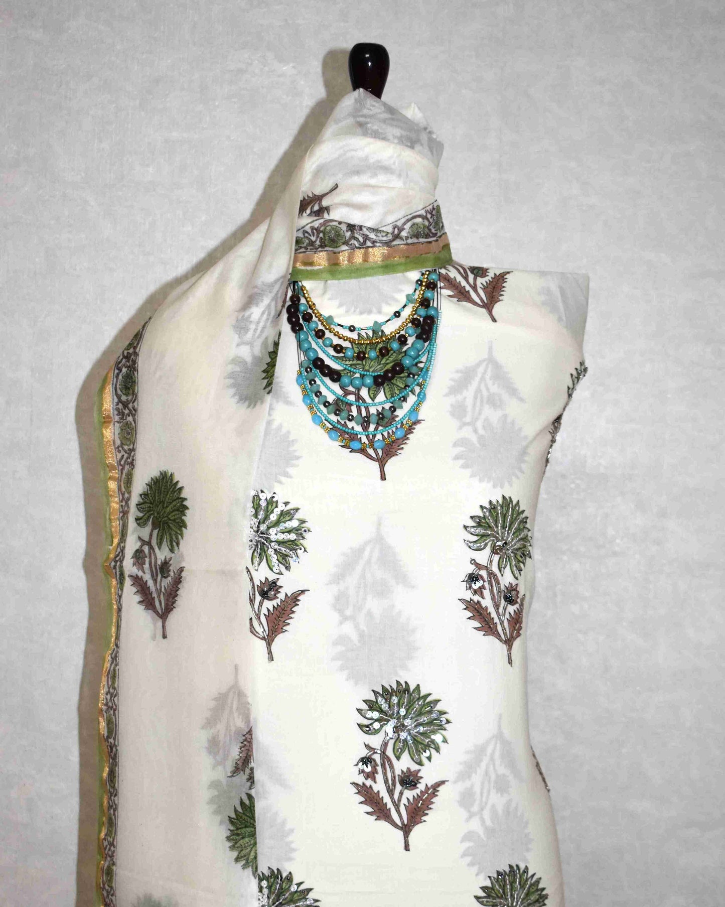 Hand Embroidered and Hand Block Printed Premium Cotton Suit with Chanderi Silk Dupatta - Designer Edit