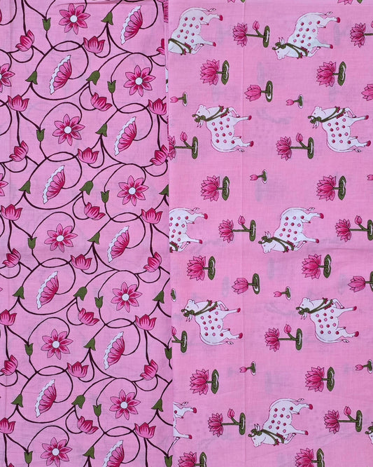 Pink Pichwai Jaipuri Block Printed Cotton Combo Set