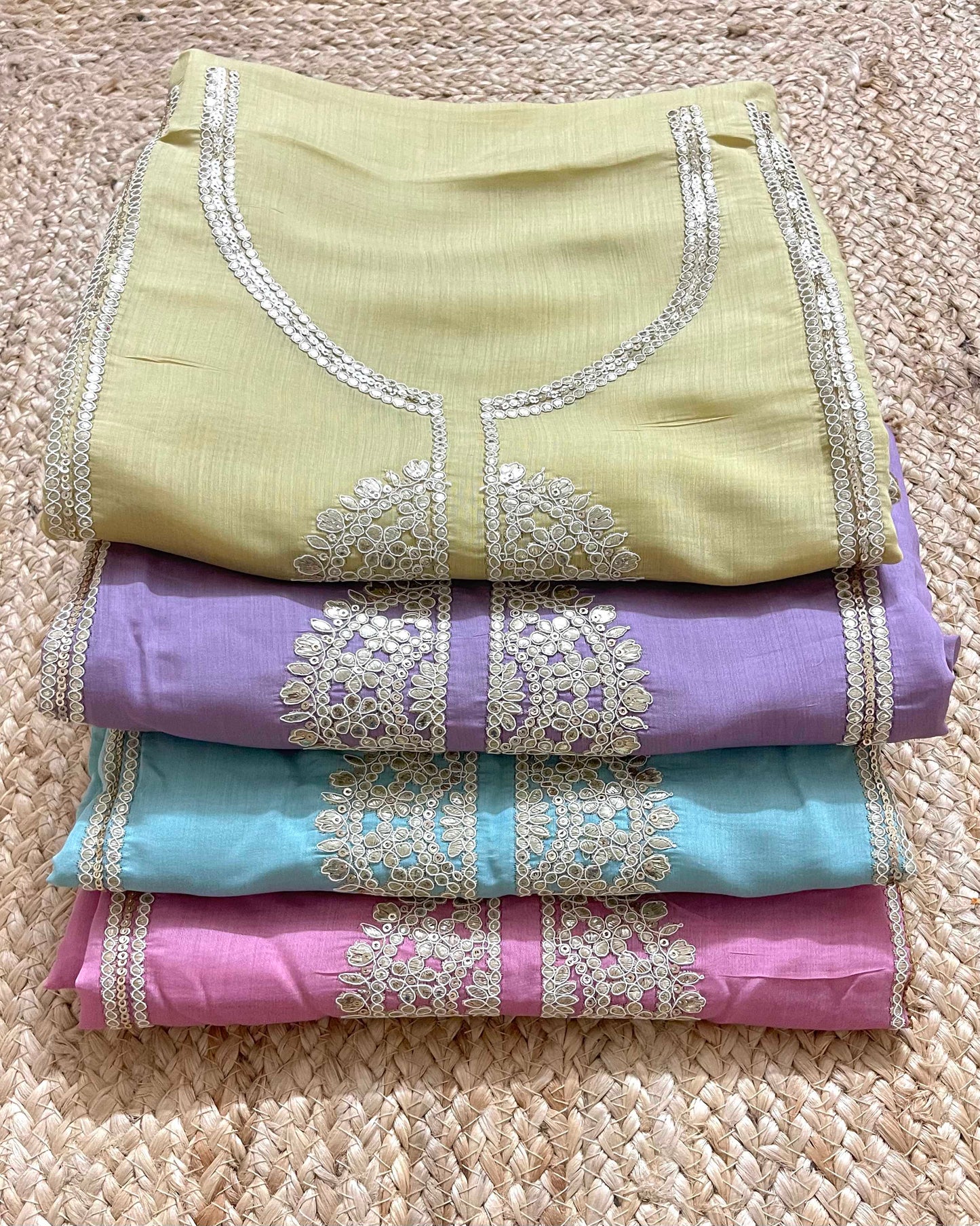 Designer Mal Chanderi Embroidered 3-Piece Suit Set (Mehndi Green)