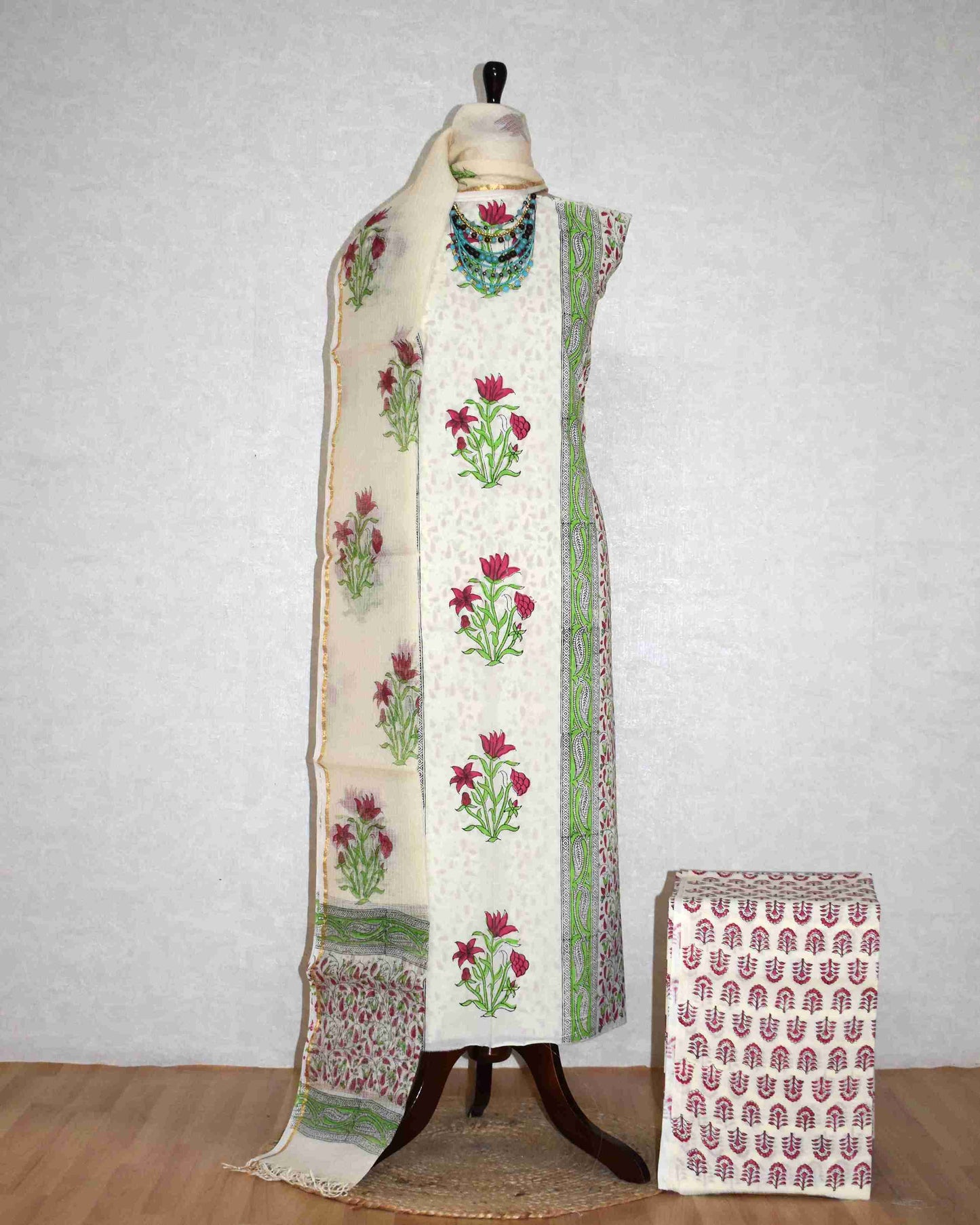 Bagru Hand Block Printed Cotton Suit With Kota Doria Dupatta
