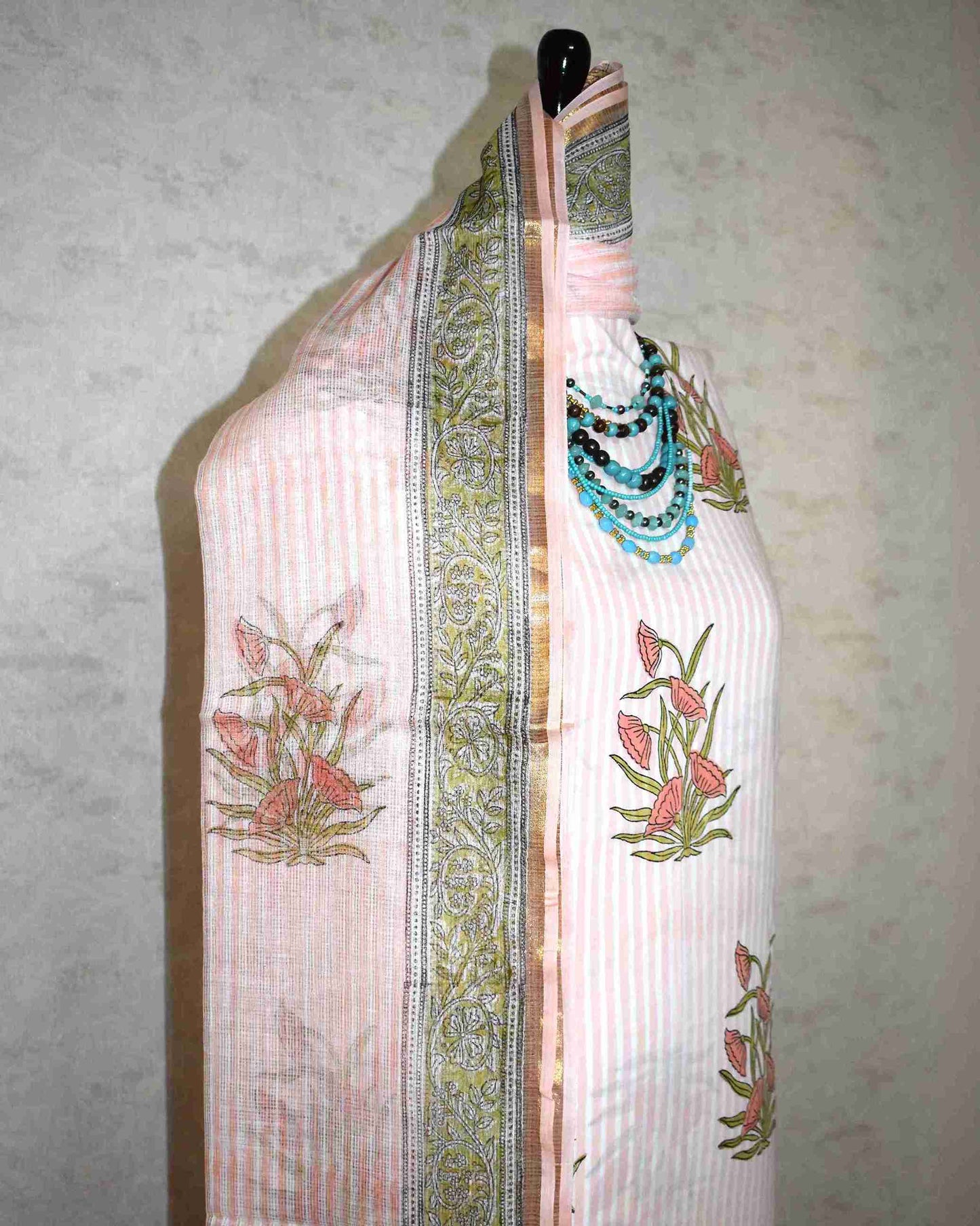 Bagru Hand Block Printed Cotton Suit With Kota Doria Dupatta
