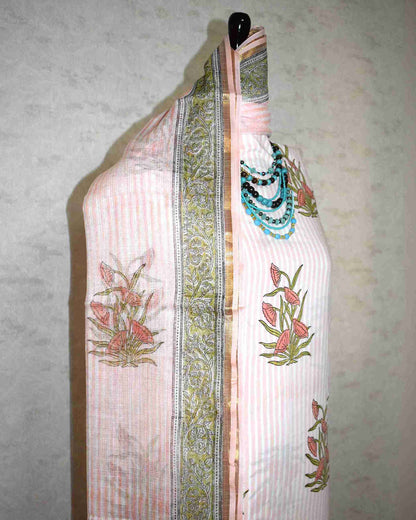 Bagru Hand Block Printed Cotton Suit With Kota Doria Dupatta