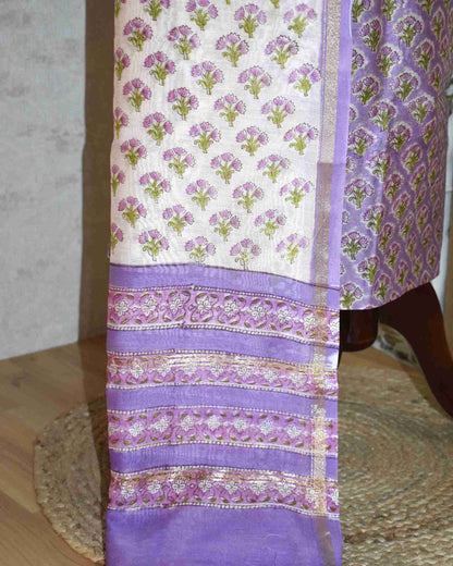 Hand Block Printed Chanderi Silk Suit