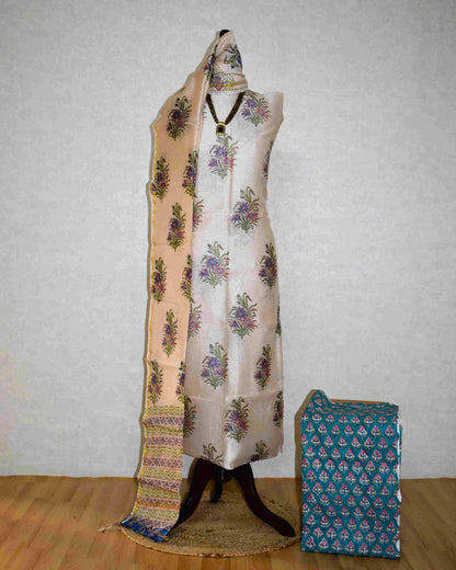 Ivory Floral Buta Printed Chanderi Silk Suit