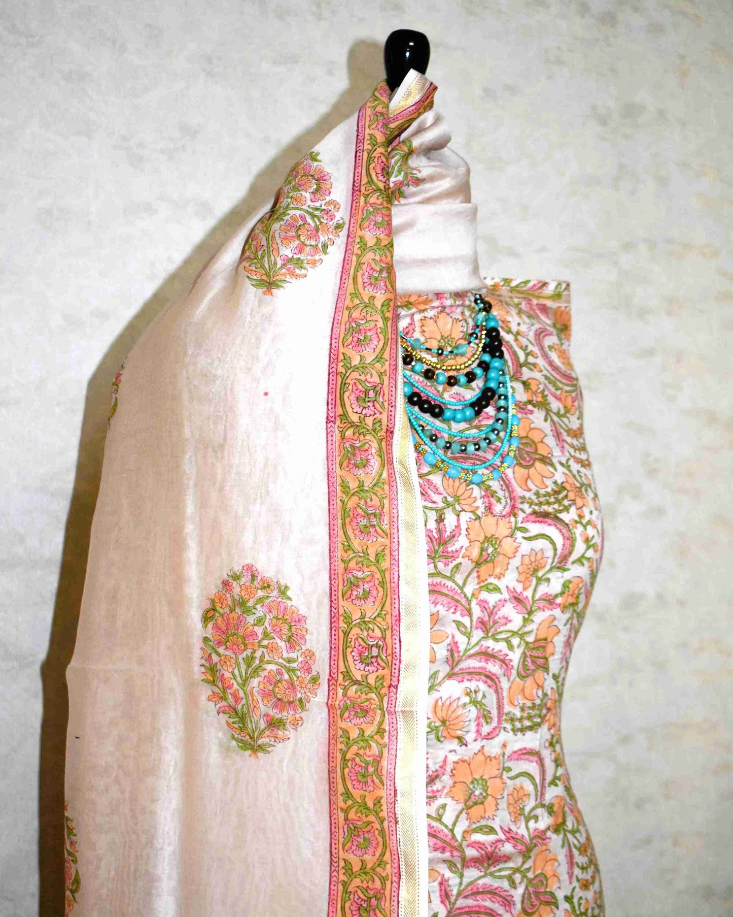 Hand Block Printed Chanderi Silk Suit with Santoon Bottom and Chanderi Silk Dupatta
