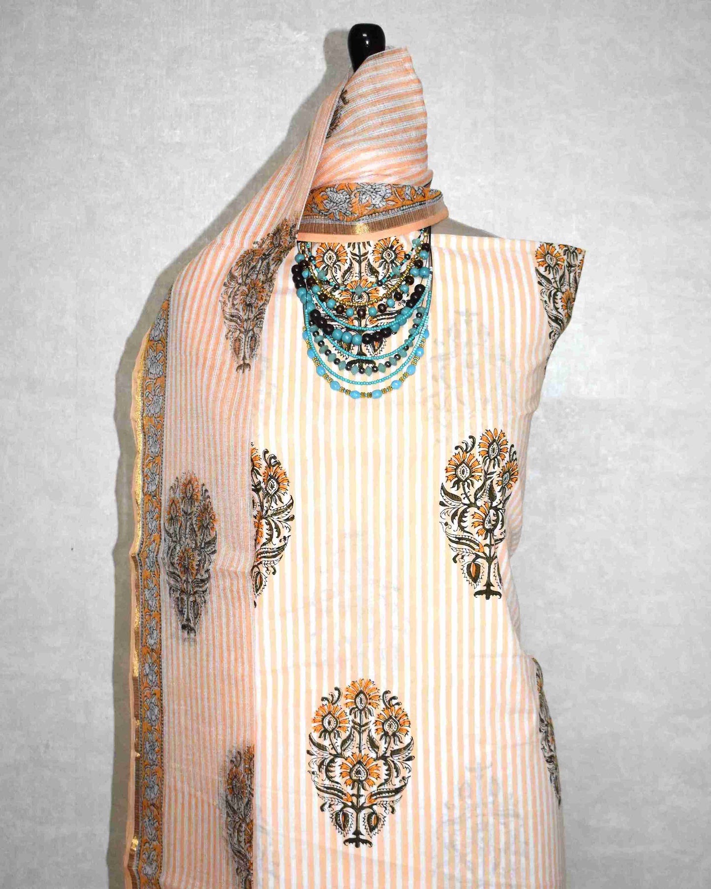 Bagru Hand Block Printed Cotton Suit With Kota Doria Dupatta