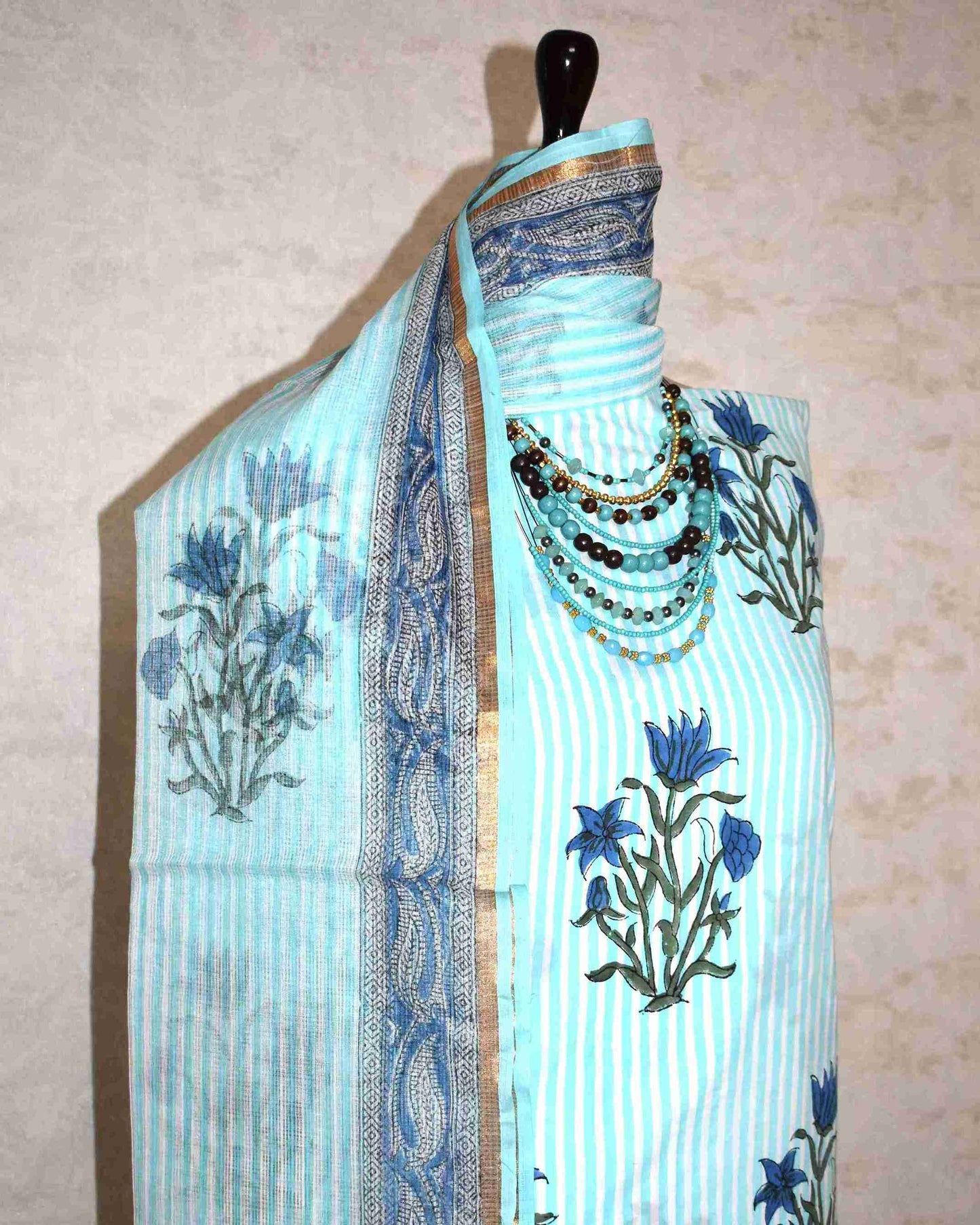 Bagru Hand Block Printed Cotton Suit With Kota Doria Dupatta