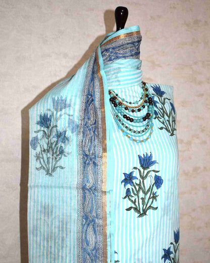 Bagru Hand Block Printed Cotton Suit With Kota Doria Dupatta