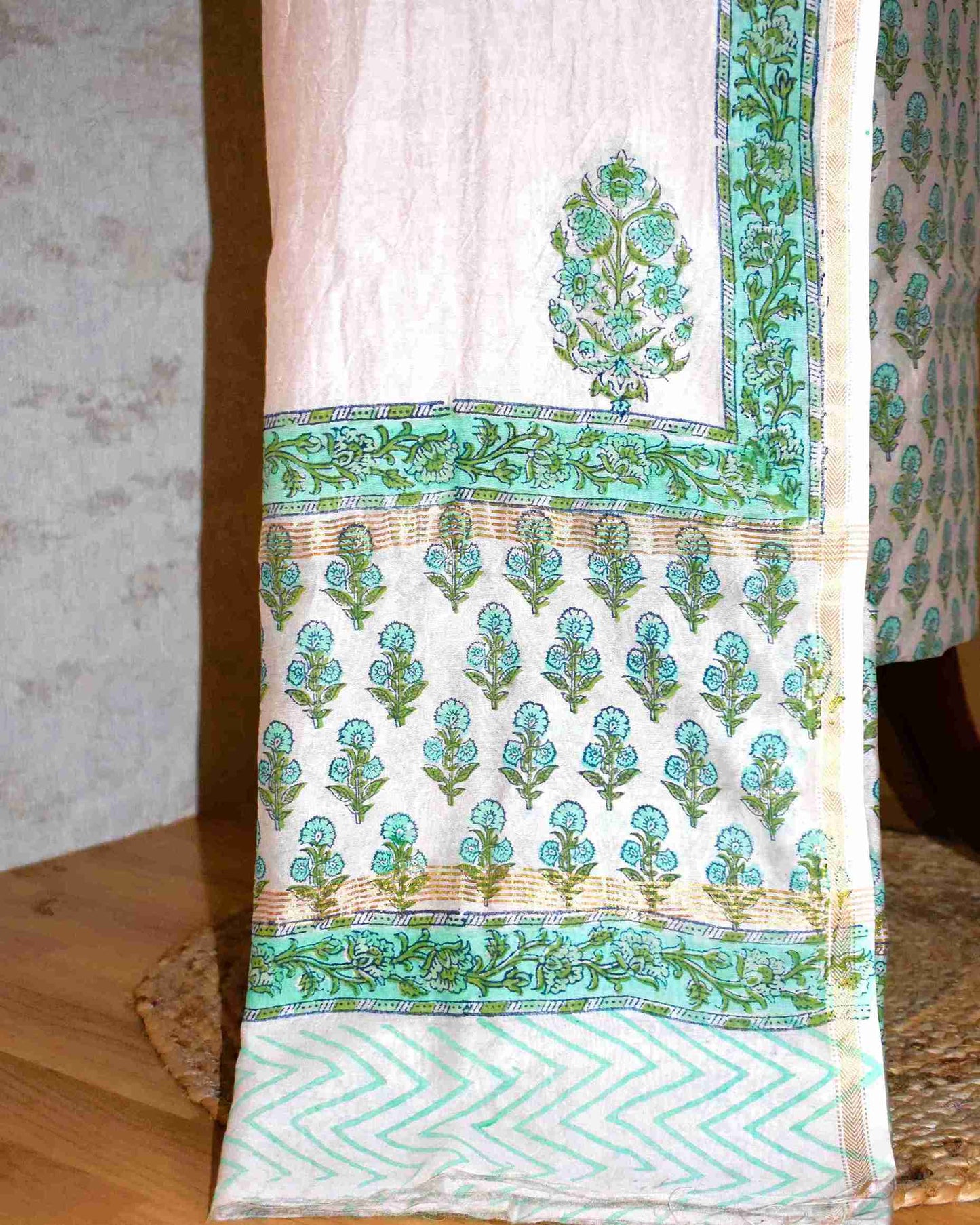 Hand Block Printed Chanderi Silk Suit with Santoon Bottom and Chanderi Silk Dupatta