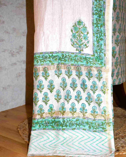 Hand Block Printed Chanderi Silk Suit with Santoon Bottom and Chanderi Silk Dupatta