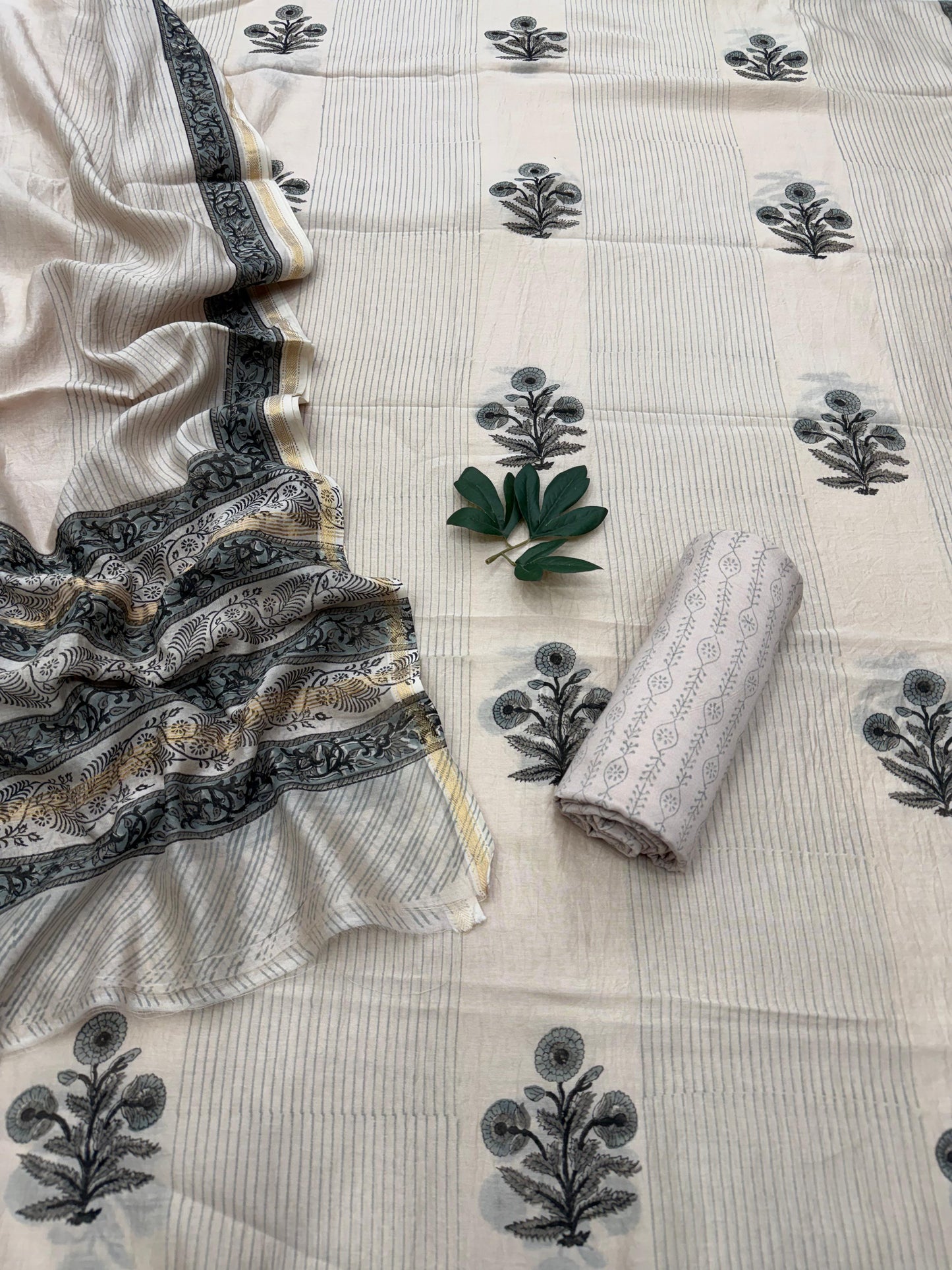 Hand Block Printed Chanderi Silk Suit with Santoon Bottom and Chanderi Silk Dupatta