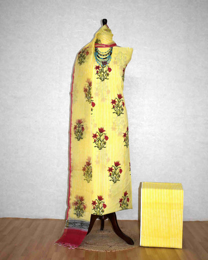 Bagru Hand Block Printed Cotton Suit With Kota Doria Dupatta
