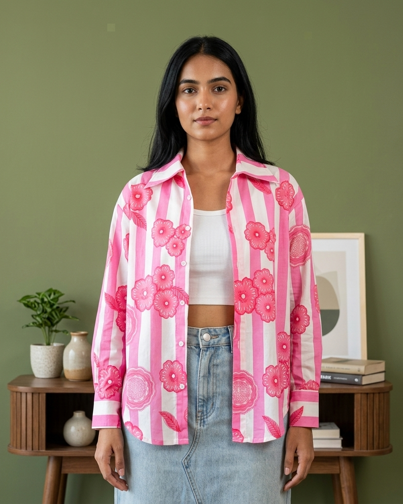 Blooming Stripes Oversized Shirt