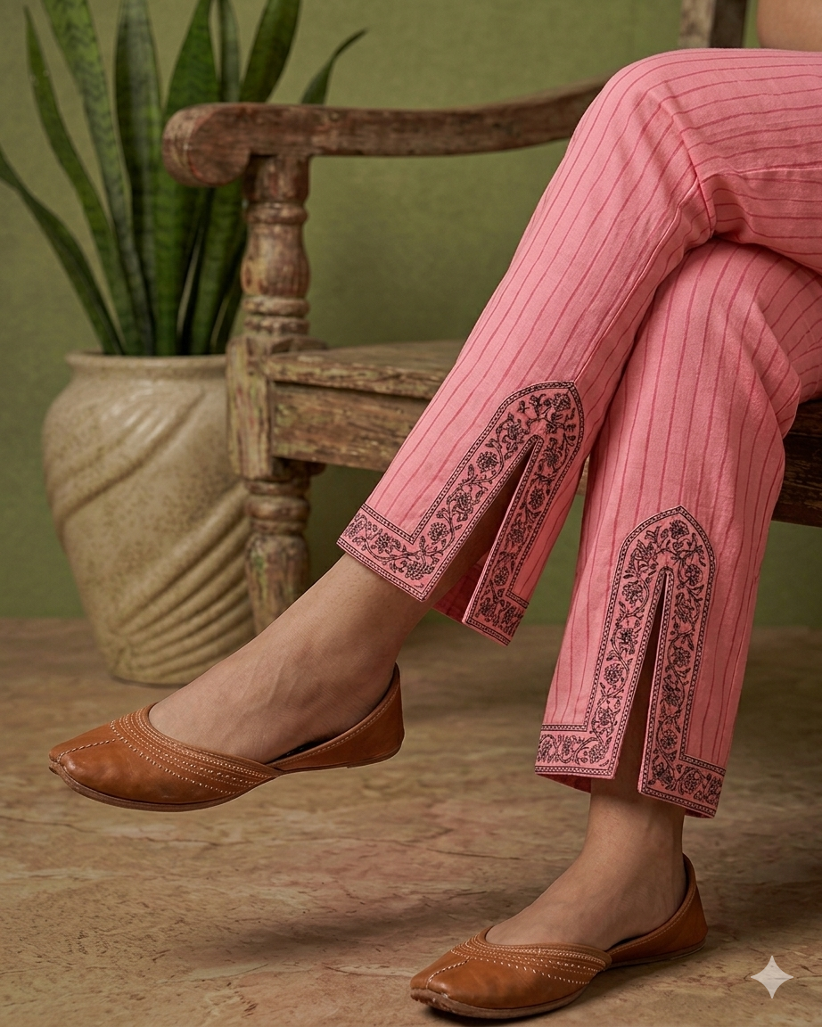 All-over Peach Floral Hand Block Printed Cotton Suit with Pure Chiffon dupatta