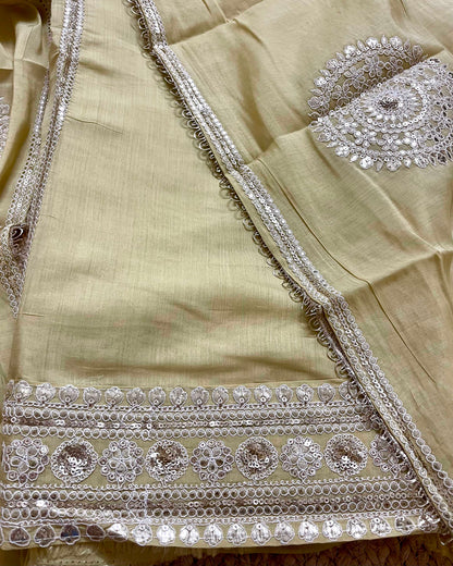 Designer Mal Chanderi Embroidered 3-Piece Suit Set (Mehndi Green)
