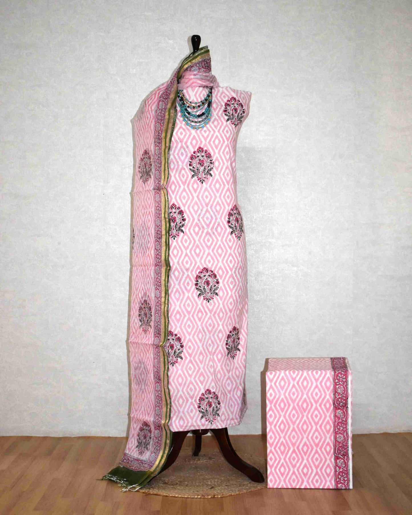 Bagru Hand Block Printed Cotton Suit With Kota Doria Dupatta