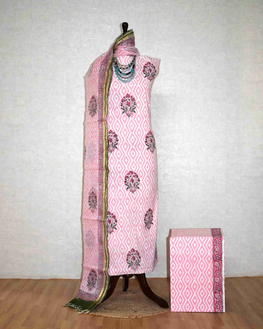 Bagru Hand Block Printed Cotton Suit With Kota Doria Dupatta