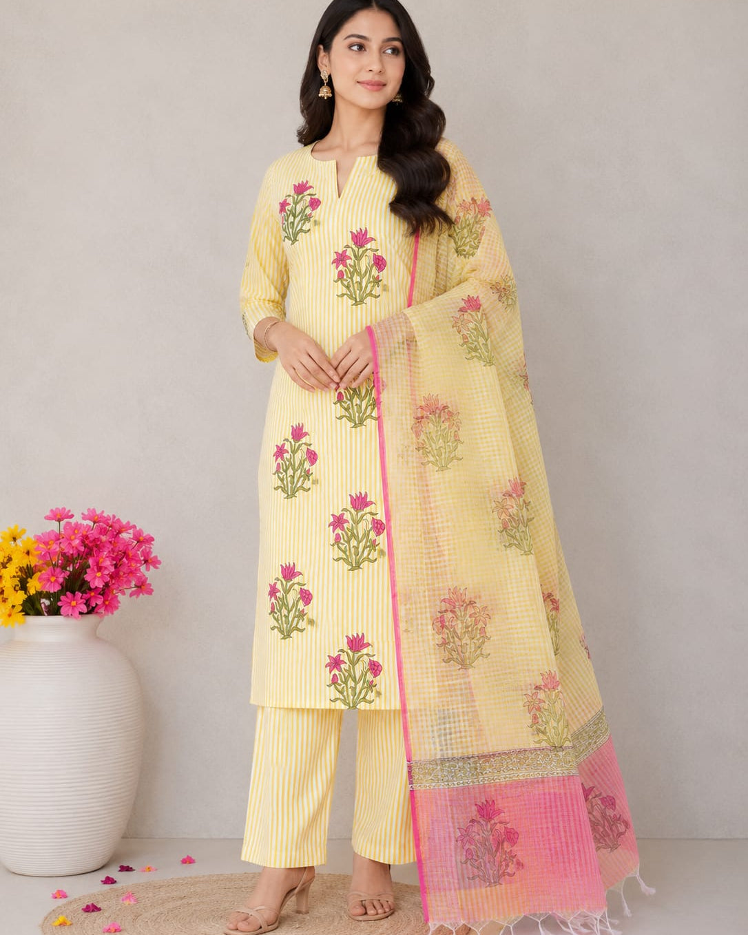 Bagru Hand Block Printed Cotton Suit With Kota Doria Dupatta