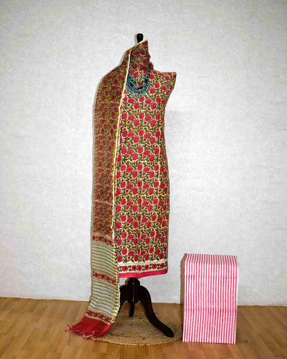 Hand Block Printed Premium Cotton Suit Set with Kota Doria Dupatta - Curated Edit