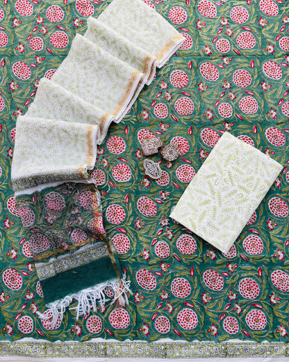 All over Floral Jaal Hand Block Printed Cotton Suit With Kota Doria Dupatta