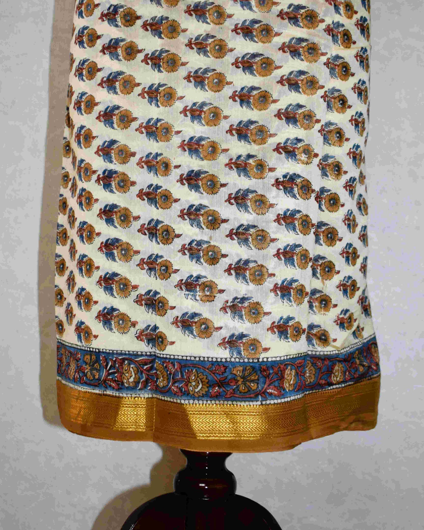 Golden Mustard Bagru Floral Buti Printed Maheshwari Silk Suit Set