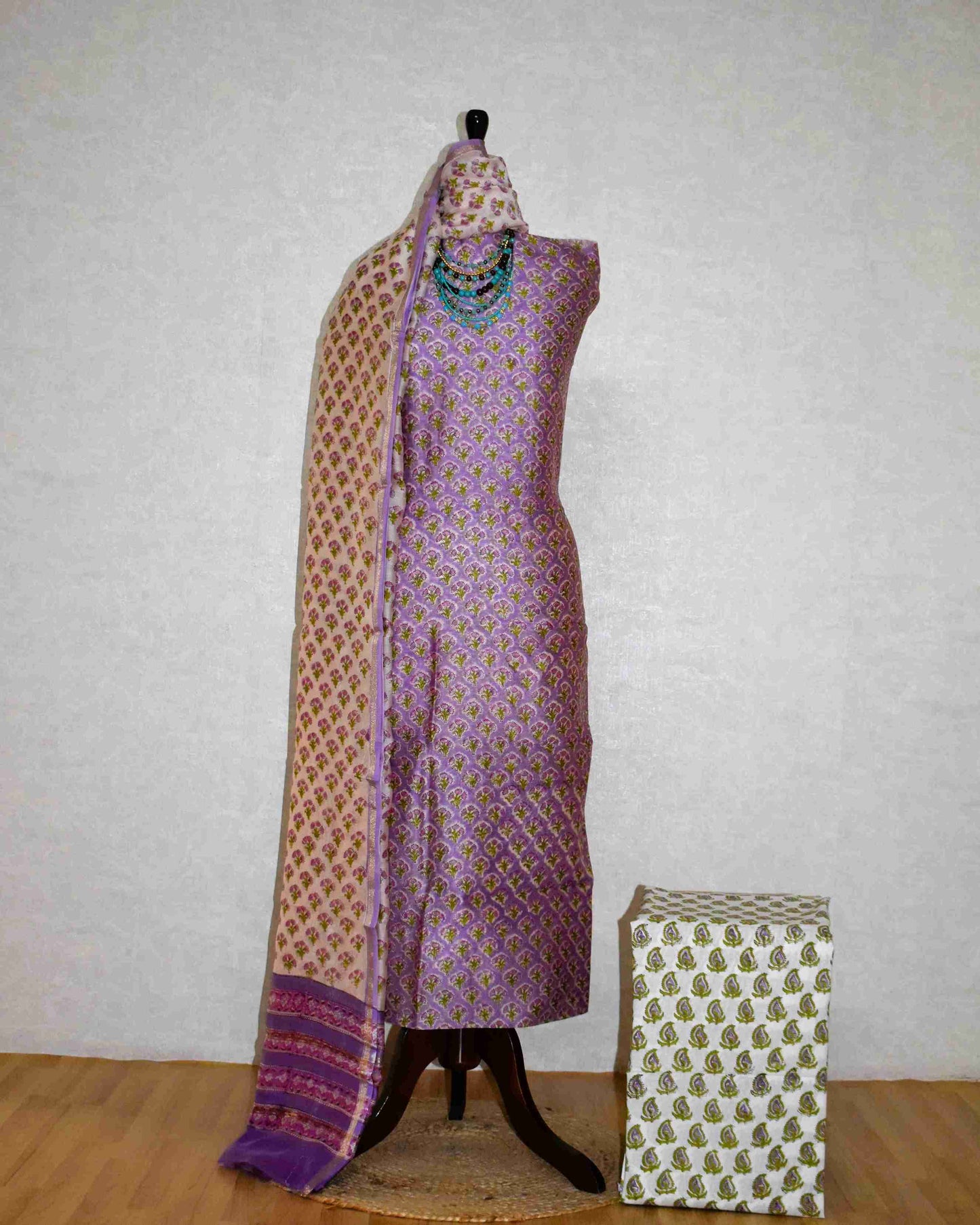 Hand Block Printed Chanderi Silk Suit