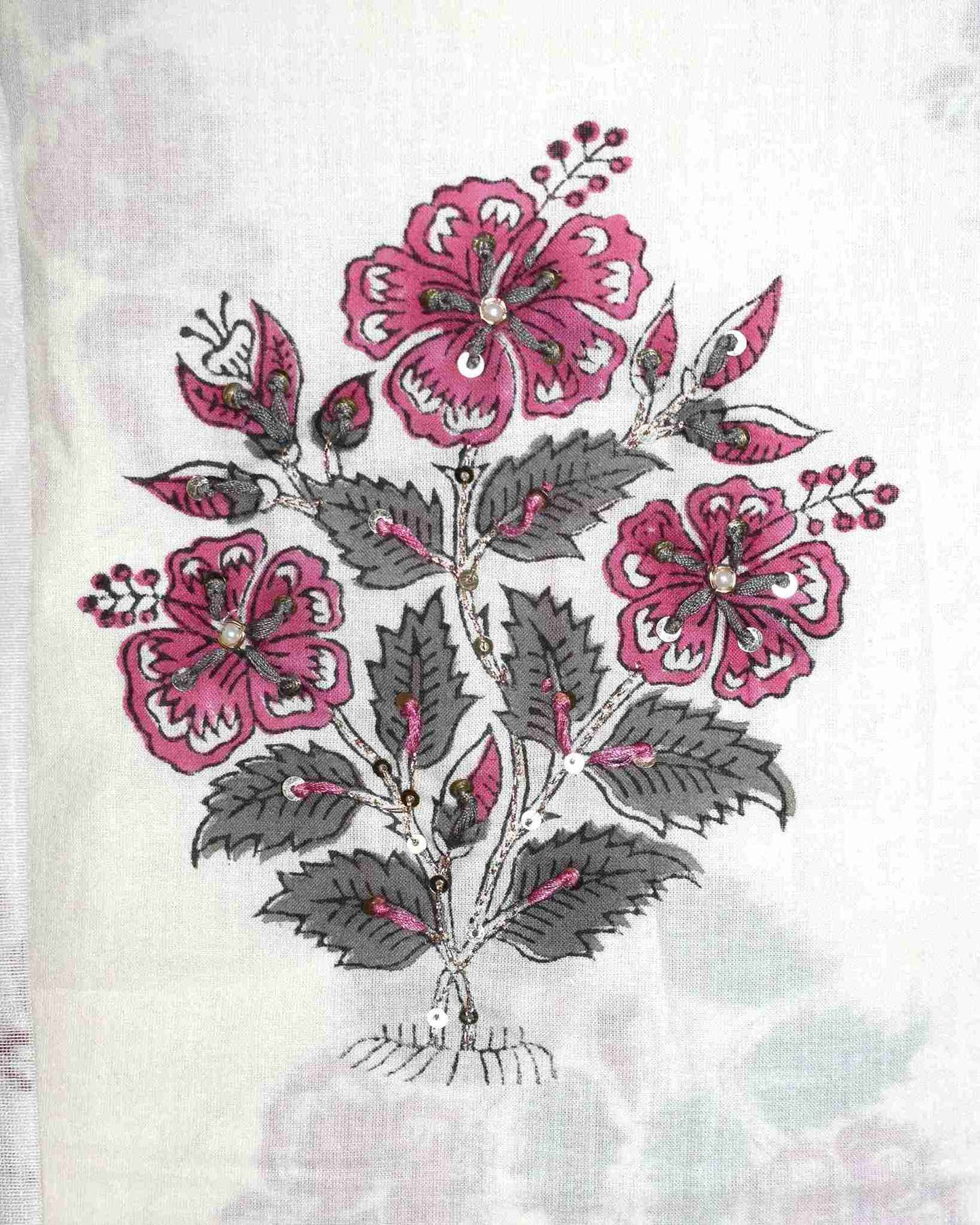 Hand Embroidered and Hand Block Printed Premium Cotton Unstitched Suit with Chanderi Silk Dupatta - Designer Edit