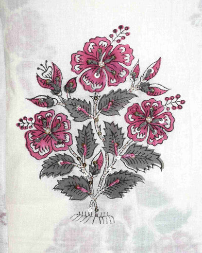Hand Embroidered and Hand Block Printed Premium Cotton Unstitched Suit with Chanderi Silk Dupatta - Designer Edit