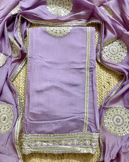 Designer Mal Chanderi Embroidered 3-Piece Suit Set (lavender)