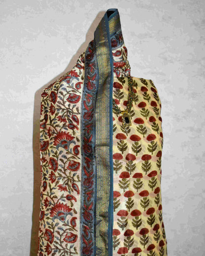 Red Floral Buti Printed Maheshwari Silk Suit Set