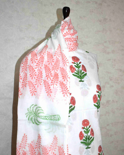 Jaipuri Printed Unstitched Cotton Suit Set with malmal dupatta