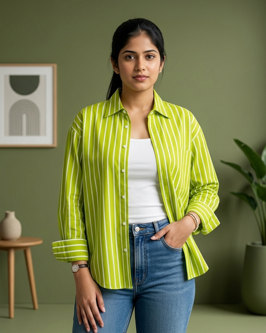 Lime Green Stripe Oversized Shirt
